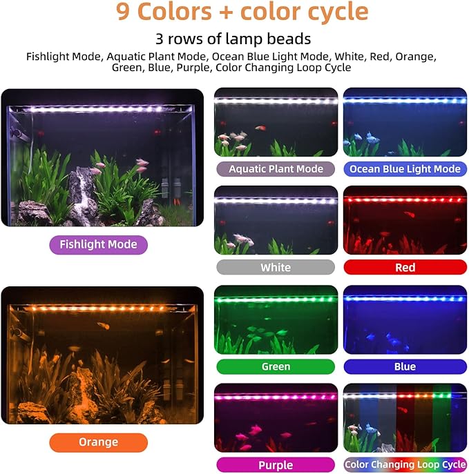 hygger LED Aquarium Light, 36W Full Spectrum Fish Tank Light with Multi-Color Timer DIY Mode 24/7 Natural Mode Adjustable Brightness, Aquarium Plant Light with Extendable Brackets for 36~41IN Tank hygger
