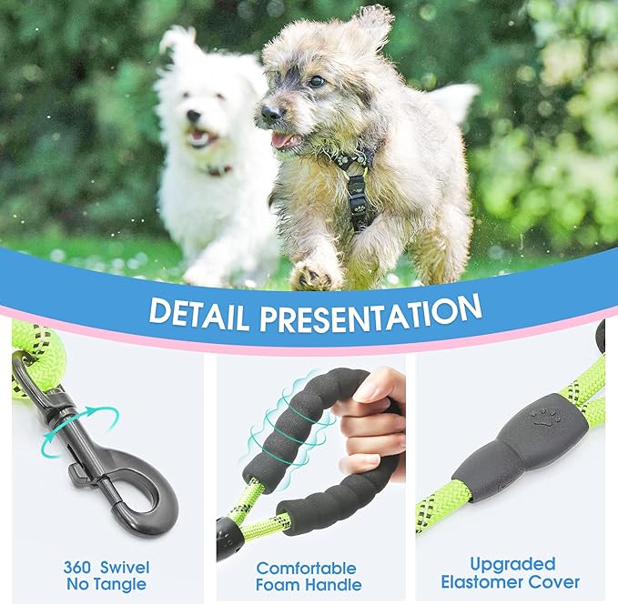 BAAPET 2/4/5/6 FT Dog Leash with Comfortable Padded Handle and Highly Reflective Threads for Small Medium and Large Dogs (5FT-1/3'', Green) BAAPET