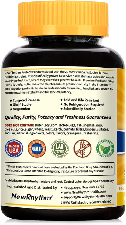 NewRhythm Probiotics 50 Billion CFU 20 Strains, 120 Veggie Capsules, Targeted Release Technology, Stomach Acid Resistant, No Need for Refrigeration, Non-GMO, Gluten Free NewRhythm