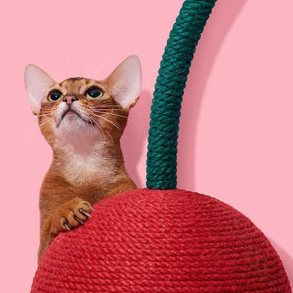 VETRESKA Cherry Cat Scratching Post, 22.64" Tall Cat Scratcher with Sisal Rope Ball, Vertical Cat Scratch Post Claw Scratchers for Indoor Cats, Kitten Supplies - PAWPICO