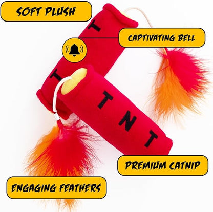 Cat Toys TNT, Cat Toys for Indoor Cats, Kitten Toys, Catnip Toys for Cats of All Breeds with Dangle Feathers and Jingle Sound - Kicking, Biting, Chewing - PAWPICO