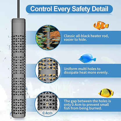 HiTauing Aquarium Heater, Upgraded 300W/500W Fish Tank Heater with Intelligent Leaving Water Automatically Stop Heating and Advanced Temperature Control System, Suitable for Saltwater and Freshwater HiTauing