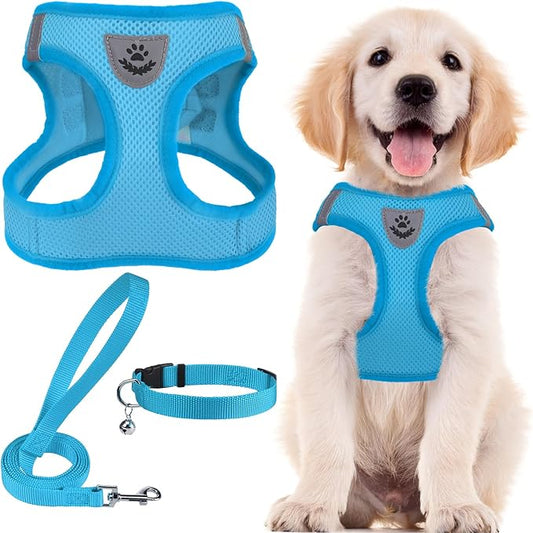 PUPTECK Adjustable Dog Harness Collar and Leash Set Step in No Pull Pet Harness for Small Medium Dogs Puppy and Cats Outdoor Walking Running, Soft Mesh Padded Reflective Vest Harnesses PUPTECK