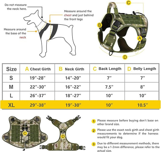 WINGOIN Tactical Dog Harness for Extra Large Dogs, Heavy Duty No Pull Dog Harness with Handle, Adjustable Reflective Military K9 German Shepherd Big Dog Vest for Training, Walking, Green Camo(XL) WINGOIN