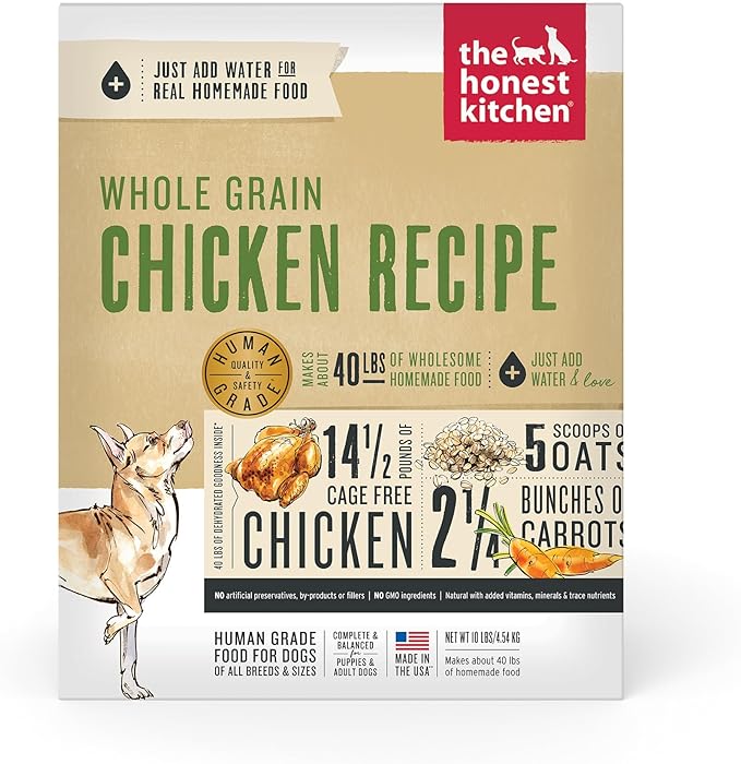 The Honest Kitchen Human Grade Dehydrated Whole Grain Dog Food – Complete Meal or Topper – Chicken 10 lb (makes 40 lbs) - PAWPICO