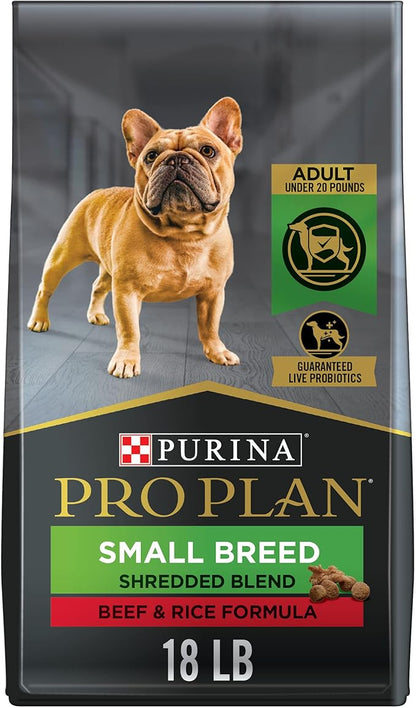 Purina Pro Plan High Protein Small Breed Dog Food, Shredded Blend Beef & Rice Formula - 18 lb. Bag - PAWPICO
