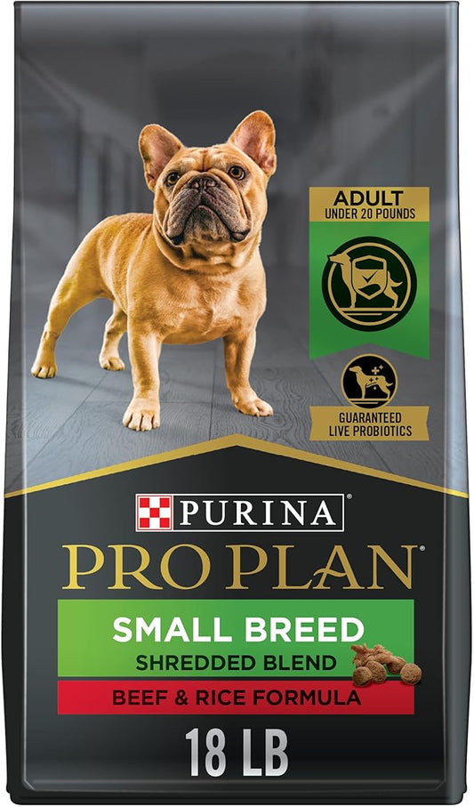Purina Pro Plan High Protein Small Breed Dog Food, Shredded Blend Beef & Rice Formula - 18 lb. Bag - PAWPICO