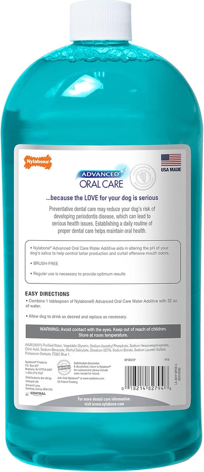 Nylabone Advanced Oral Care Dog Water Additive for Dental Care - Liquid Tartar Remover - Dog Breath Freshener & Teeth-Cleaning Liquid (32 oz.) Nylabone
