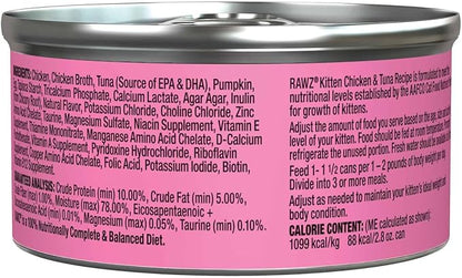 Rawz Natural Premium Pate Canned Kitten Wet Food - Made with Real Meat Ingredients No BPA or Gums -2.8 oz Cans (Case Pack of 18) (Chicken & Tuna) - PAWPICO