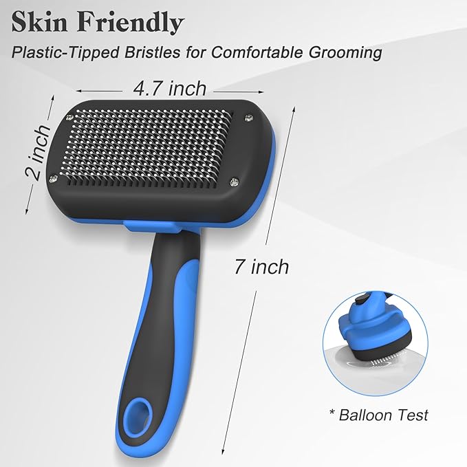 Swihauk Self Cleaning Slicker Brush - Skin Friendly Deshedding Grooming Tool for Dogs & Cats, Suitable for Shedding & Haired Pets, with Pet Supplies Accessories, Blue - PAWPICO