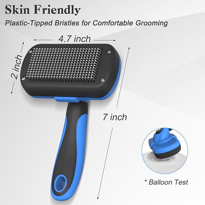 Swihauk Self Cleaning Slicker Brush - Skin Friendly Deshedding Grooming Tool for Dogs & Cats, Suitable for Shedding & Haired Pets, with Pet Supplies Accessories, Blue - PAWPICO