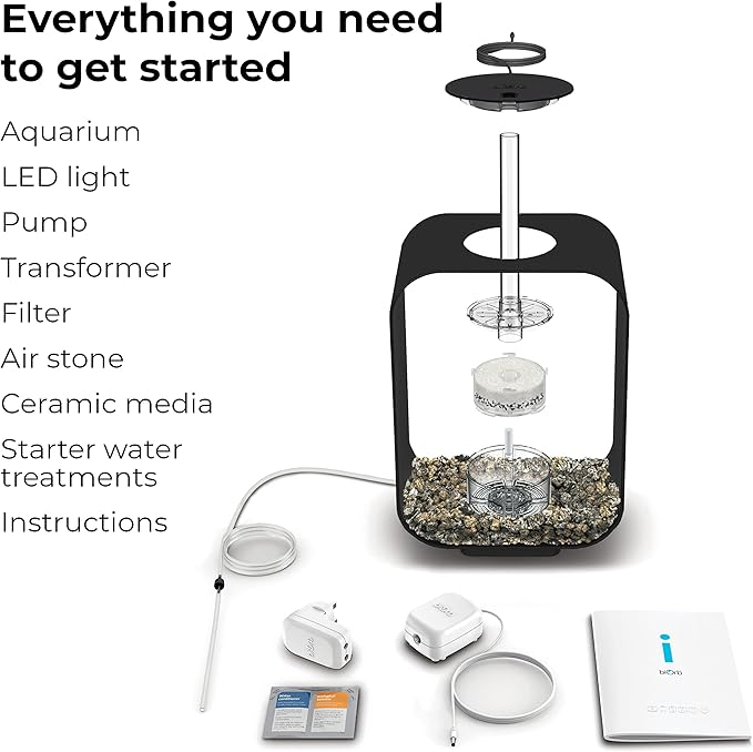 biOrb Life 15 Acrylic 4-Gallon Aquarium with White LED Lights Modern Compact Tank for Tabletop or Desktop Display, Black biOrb