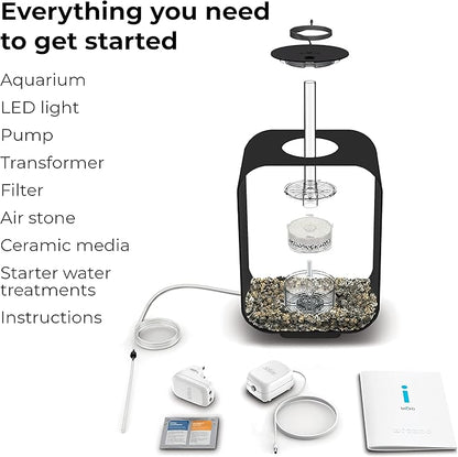 biOrb Life 15 Acrylic 4-Gallon Aquarium with White LED Lights Modern Compact Tank for Tabletop or Desktop Display, Black biOrb