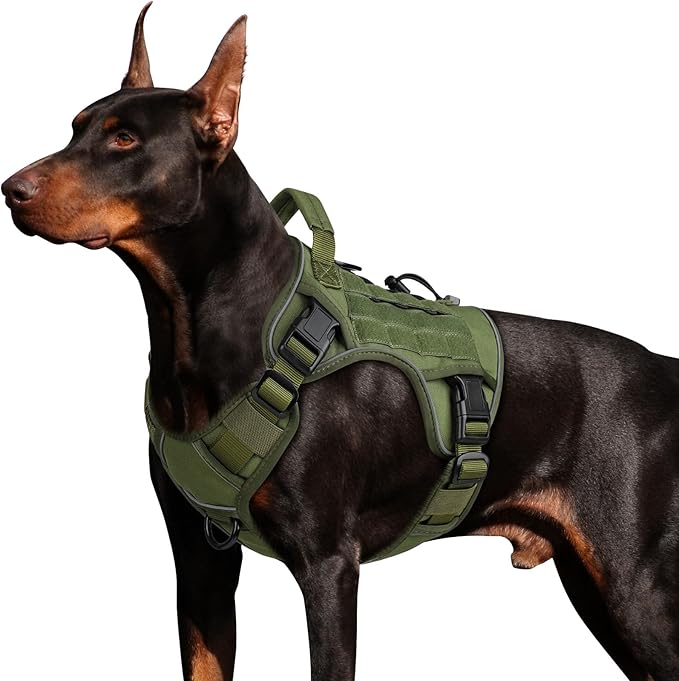 WINGOIN Tactical Dog Harness for Large Dogs, Heavy Duty No Pull Dog Harness with Handle, Adjustable Reflective Military K9 German Shepherd Big Size Dog Vest for Training, Walking, Hiking, Green (L) WINGOIN