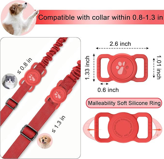 SANKALA Airtag Dog Collar Holder, [1 Pack] Waterproof Dog Airtag Holder, Silicone Full Body Covered Anti-Lost Protective Apple Air Tag Holder for Pet Collar - Fits All Width Collars, Red SANKALA