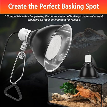 Energy Efficient 150W Heat Lamp Bulbs, Pack of 2 Ceramic Heat Emitters for Reptiles Geckos, Lizard, Bearded Dragon, Tortoise & Small Pets Basking (White, 150 Watts) BOEESPATDirect