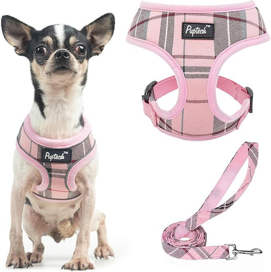PUPTECK Soft Mesh Dog Harness and Leash Set Pet Puppy Cat Comfort Padded Vest No Pull Harnesses, Light Pink, XS PUPTECK