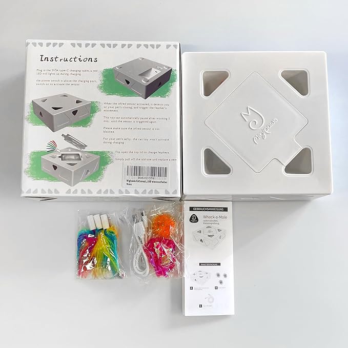 Migipaws Cat Toys, Interactive Automatic 7 Holes Mice Whack-A-Mole, Ultra Fun Smart Teaser Toy for Indoor Cats, USB Rechargeable, 4 Pieces Feather Refills… - PAWPICO