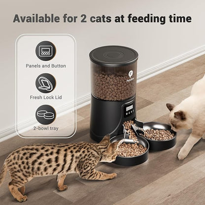 Automatic Cat Feeder 2 Cats: Dual Cat Feeder Automatic- Timed Auto Feeder 16 Cups/4L Cat Food Dispenser& Dual Power Auto Pet Feeder for Indoor Cat&Dog with Stainless Steel Bowl - PAWPICO