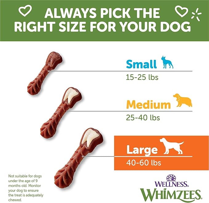 WHIMZEES by Wellness Long lasting Dog Chews Value Box: All Natural Grain Free Treats to Help Clean Teeth & Reduce Plaque & Tartar - for Dogs 40-60 Lbs - 24 Count - PAWPICO