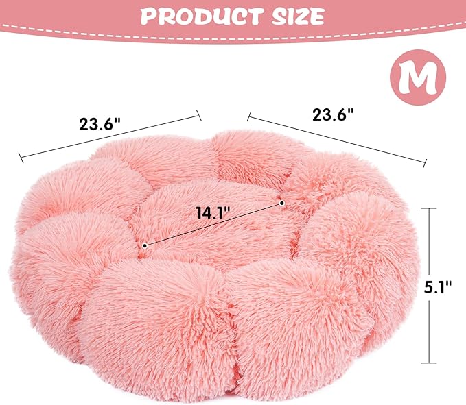 Cat Bed Cute, 23.6" Washable Pink Donut Bed for Indoor Cats and Small Dogs,Soft Cute Flower Fluffy Round Donut Cat Beds,Anti Anxiety Pet Bed,Self-Warming Bed,Blush Pink - PAWPICO