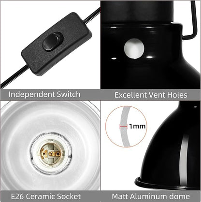 5.5inch Shallow Dome Reptile Light Fixture Reptile Heat Lamp Terrarium Reptile UVB Light Fixture for Bearded Dragon, Lizard, Hermit Crab, Turtle Tank and Vivarium（Max 100W） DXOPHIEX