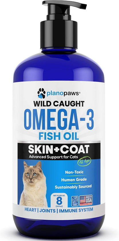 Omega 3 Fish Oil for Cats - Better Than Salmon Oil for Cats - Kitten + Cat Vitamins and Supplements - Cat Health Supplies - Cat Dandruff Treatment - Liquid Fish Oil for Pets - Cat Shedding Products planopaws