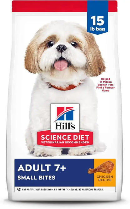 Hill's Science Diet Adult 7+, Senior Adult 7+ Premium Nutrition, Small Kibble, Dry Dog Food, Chicken, Brown Rice, & Barley, 15 lb Bag - PAWPICO