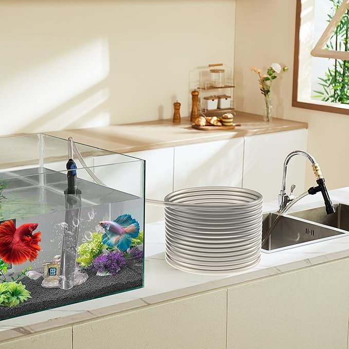 VEVOR Aquarium Vacuum Gravel Cleaner, 30ft PVC Hose Fish Tank Vacuum Gravel Cleaner, Siphon Fish Tank Cleaner Vacuum, 3 Types of Brass Adapters, for Fish Tank Cleaning Gravel & Sand VEVOR