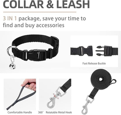 PUPTECK Adjustable Dog Harness Collar and Leash Set Step in No Pull Pet Harness for Small Medium Dogs Puppy and Cats Outdoor Walking Running, Soft Mesh Reflective Vest Harnesses, Solid Black XXS PUPTECK