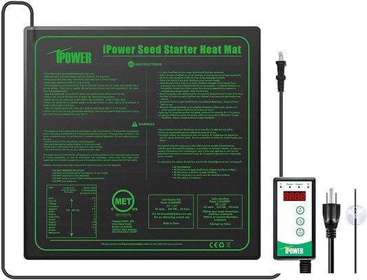 iPower 40-108 Degrees Fahrenheit Digital Heat Mat Thermostat Controller and 20" x 20" Hydroponic Seeding Warm Pad Plant Starting Kit Combo iPower