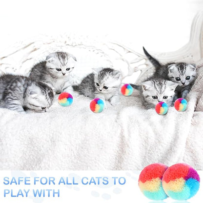 KALIONE 30 Pcs Soft Plush Cat Ball 1.2-inch Rainbow Cat Toy Balls Fuzzy Kitty Balls Kitten Puff Balls Colorful Cat Pom Pom Balls for Cat Kitten Pet Playing Exercising - PAWPICO