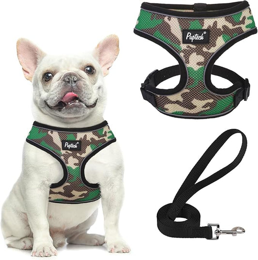 PUPTECK Soft Mesh Dog Harness and Leash Set Pet Puppy Cat Comfort Padded Vest No Pull Harnesses, Camouflage, S PUPTECK