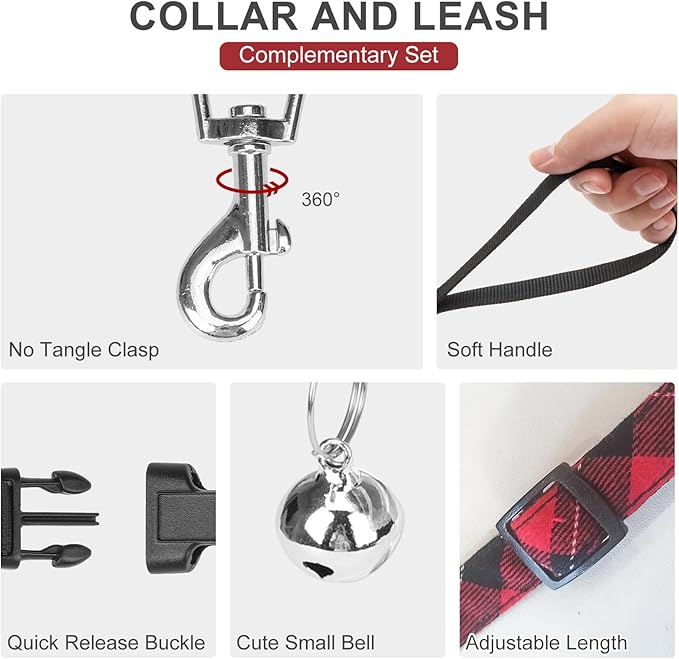 EXPAWLORER Fleece Lined Step-in Dog Harness - Soft Plush Padded Puppy Harness and Leash Set with Adjustable Dog Collar, No Pull Escape Proof Suede Dog Vest Harness for Small Dogs, Red & Black S EXPAWLORER