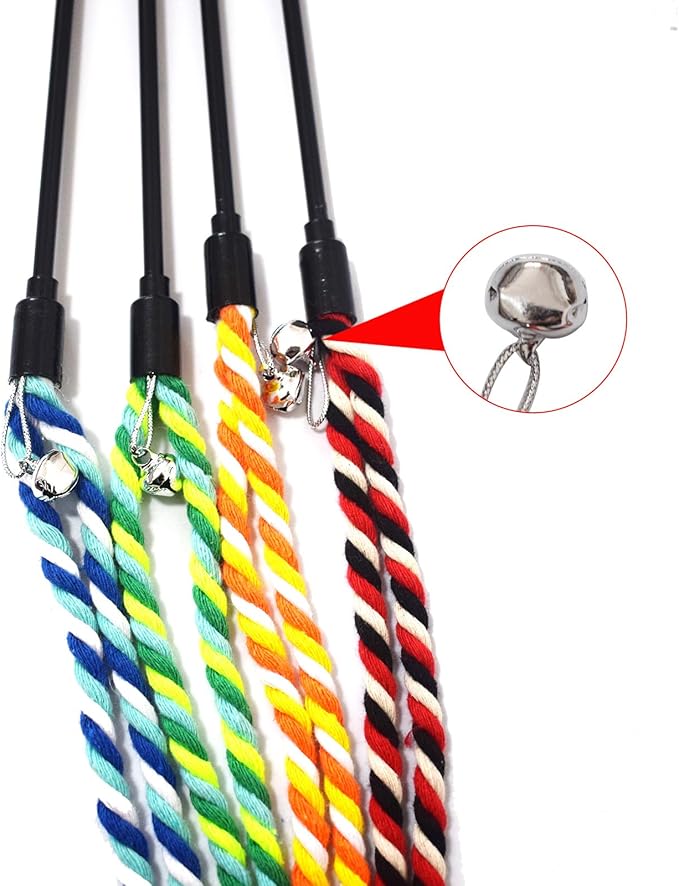IUHKBH Cat Wands, 4 PCS Colorful Rope Cat Toys Interactive Cat Teaser Wands with Bell for All Breed Sizes - PAWPICO