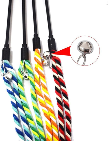 IUHKBH Cat Wands, 4 PCS Colorful Rope Cat Toys Interactive Cat Teaser Wands with Bell for All Breed Sizes - PAWPICO