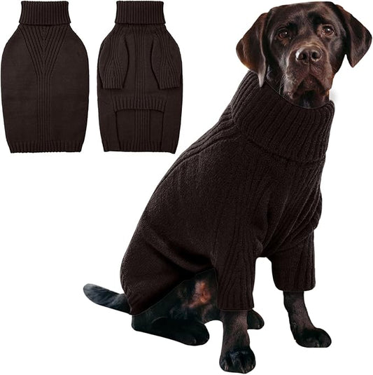IECOii XXXL Dog Sweater,Christmas Dog Sweaters for Extra Large Dogs Girl Boy,Turtleneck Knitted Knitwear for Pet Dogs Wearing On Holiday Thanksgiving,Pullover Easy On Doggie Sweatshirt (Brown,XXXL) - PAWPICO