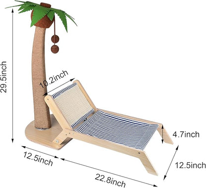 Cat Scratching Post with Bed,29.5 Inch Tall Palm Tree Cat Scratching Post for Indoor Cats, with Lounge Chair 2 in 1 Fun Sisal Rope Tall Cat Scratcher with Ball for Indoor Adult Cat/Kitten - PAWPICO