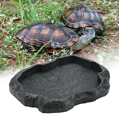 Reptile Feeder,Reptile Rock Food Dish,Terraium Bowl Plastic Shallow Reptile Feeder for Food and Water Feeding Dish for Lizard Gecko Bearded Dragon (M-Moyu Green) ciciglow