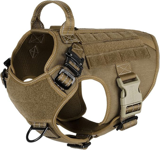 ICEFANG Tactical Dog Harness,Medium Size, 2X Metal Buckle,Working Dog MOLLE Vest with Handle,No Pulling Front Leash Clip,Hook and Loop Panel ICEFANGDIRECT