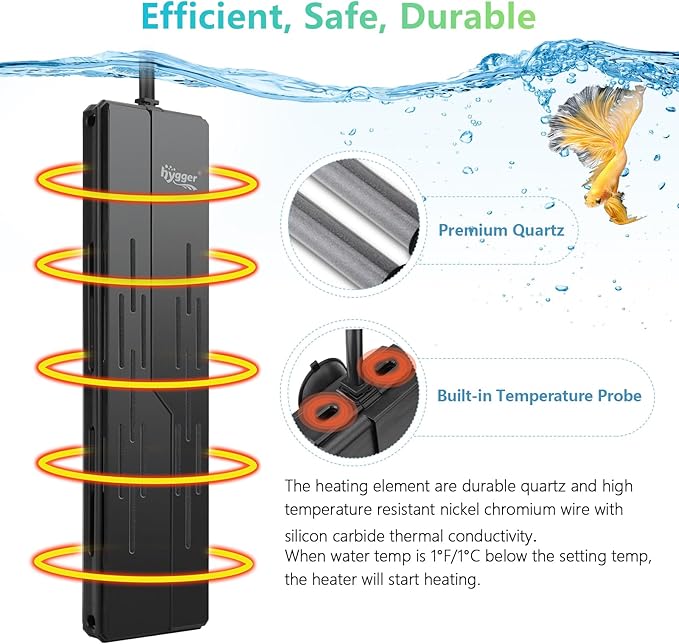 hygger Aquarium Heater 800W,Submersible Fish Tank Heater with Double Quartz Tubes,Digital LED Controller,Overheating & Auto Shut off Protection,Heater for Fish Tank 80-220Gallon Saltwater & Freshwater hygger