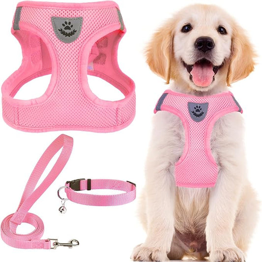 PUPTECK Adjustable Dog Harness Collar and Leash Set Step in No Pull Pet Harness for Small Medium Dogs Puppy and Cats Outdoor Walking Running, Soft Mesh Padded Reflective Vest Harnesses PUPTECK