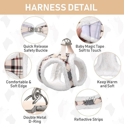 GAMUDA Small Dog Harness Collar and Leash Set, Step in No Chock No Pull Soft Mesh Adjustable Dog Vest Harnesses Plaid Reflective for Dogs Puppy Cats Kitten Rabbit (Warm Beige, M) GAMUDACollarsCollection