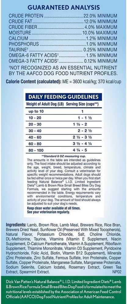 Natural Balance Limited Ingredient Small-Breed Adult Dry Dog Food with Healthy Grains, Lamb & Brown Rice Recipe, 4 Pound (Pack of 1) - PAWPICO