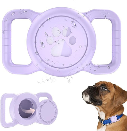 SANKALA Airtag Dog Collar Holder, [1 Pack] Waterproof Airtag Collar Holder for Dog, Silicone Full Body Covered Anti-Lost Protective Apple Airtag Case for Pet Collar - Fits All Width Collars, Purple SANKALA