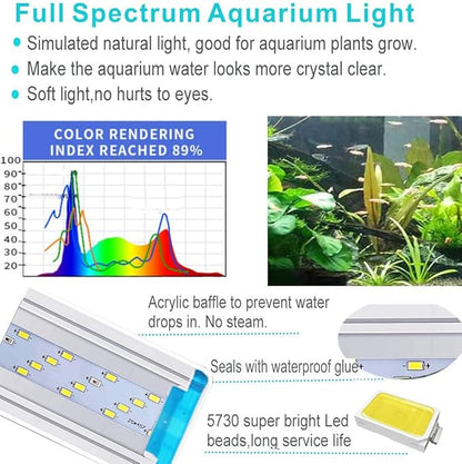 Bright Classic LED Aquarium Light, Reef Plant Fish Tank Light with Extendable Brackets, Aquatic Plant Growth Lamp White and Blue LEDs JackSuperAquariumPetsFocus