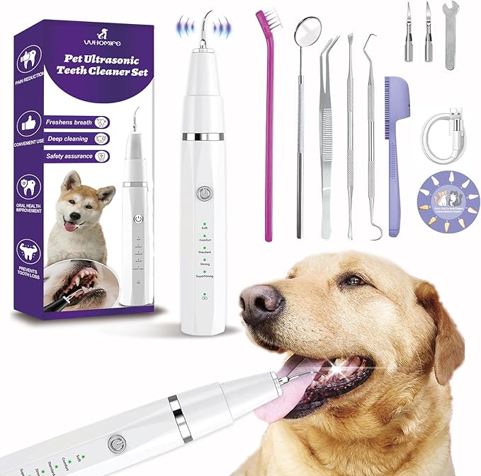 Dog Teeth Cleaning Kit-Dog Tooth Plaque Remover-Ultimate Pet Dental Care Kit - Ultrasonic Teeth Cleaner and Plaque Remover for Dogs | Complete Oral Hygiene Solution-White VVHOMIFE