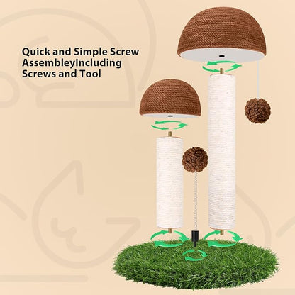 Odoland Cat Scratching Post Mushroom Natural Sisal Board Scratcher for Kitten Health and Good Behavior, Furniture Scratch Deterrent Accessories for Cats and Kitten Brown - PAWPICO
