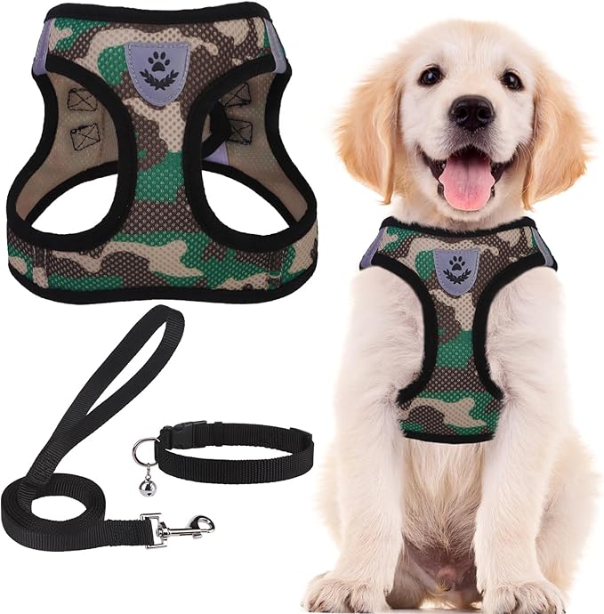 PUPTECK Adjustable Dog Harness Collar and Leash Set Step in No Pull Pet Harness for Small Medium Dogs Puppy and Cats Outdoor Walking Running, Soft Mesh Padded Reflective Vest Harnesses PUPTECK