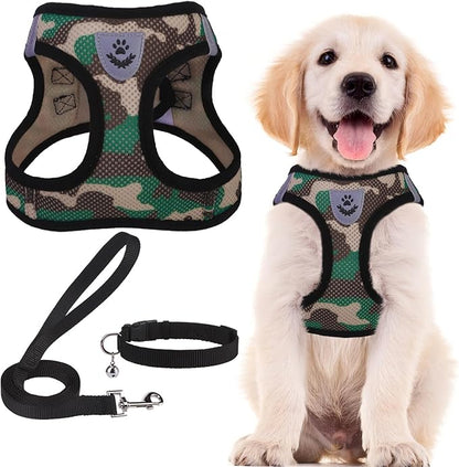 PUPTECK Adjustable Dog Harness Collar and Leash Set Step in No Pull Pet Harness for Small Medium Dogs Puppy and Cats Outdoor Walking Running, Soft Mesh Padded Reflective Vest Harnesses PUPTECK
